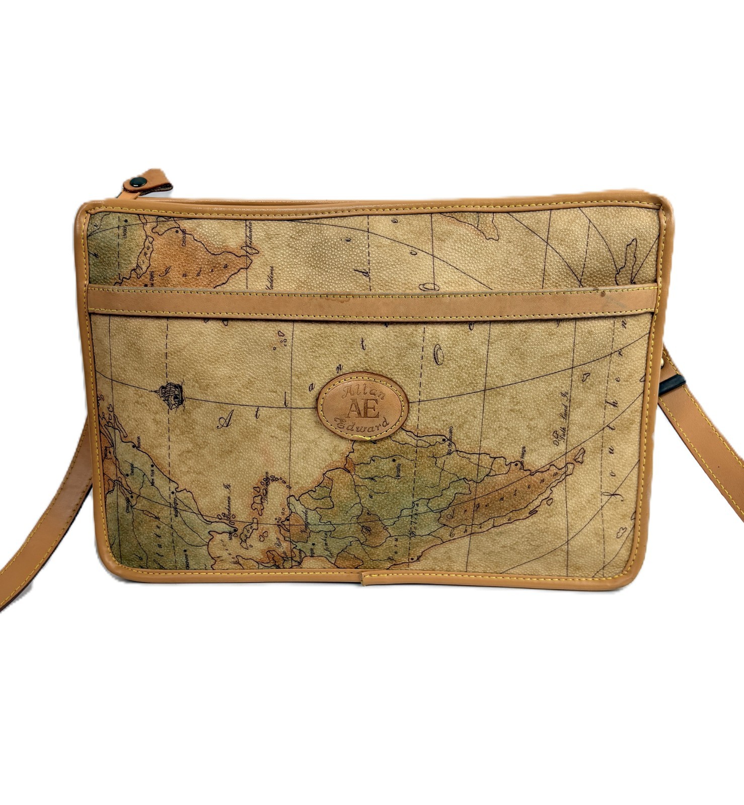 Allan Edward Geo Map Print Crossbody Purse Shoulder Bag Vintage 1990s
