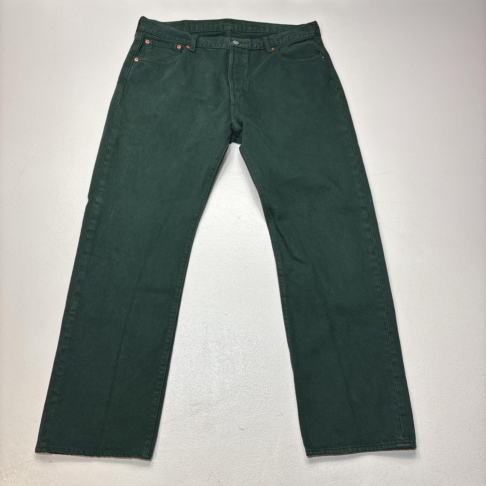 Levis 501 Jeans Mens 36×30 Dark Green Denim Straight Leg Button Fly Pants