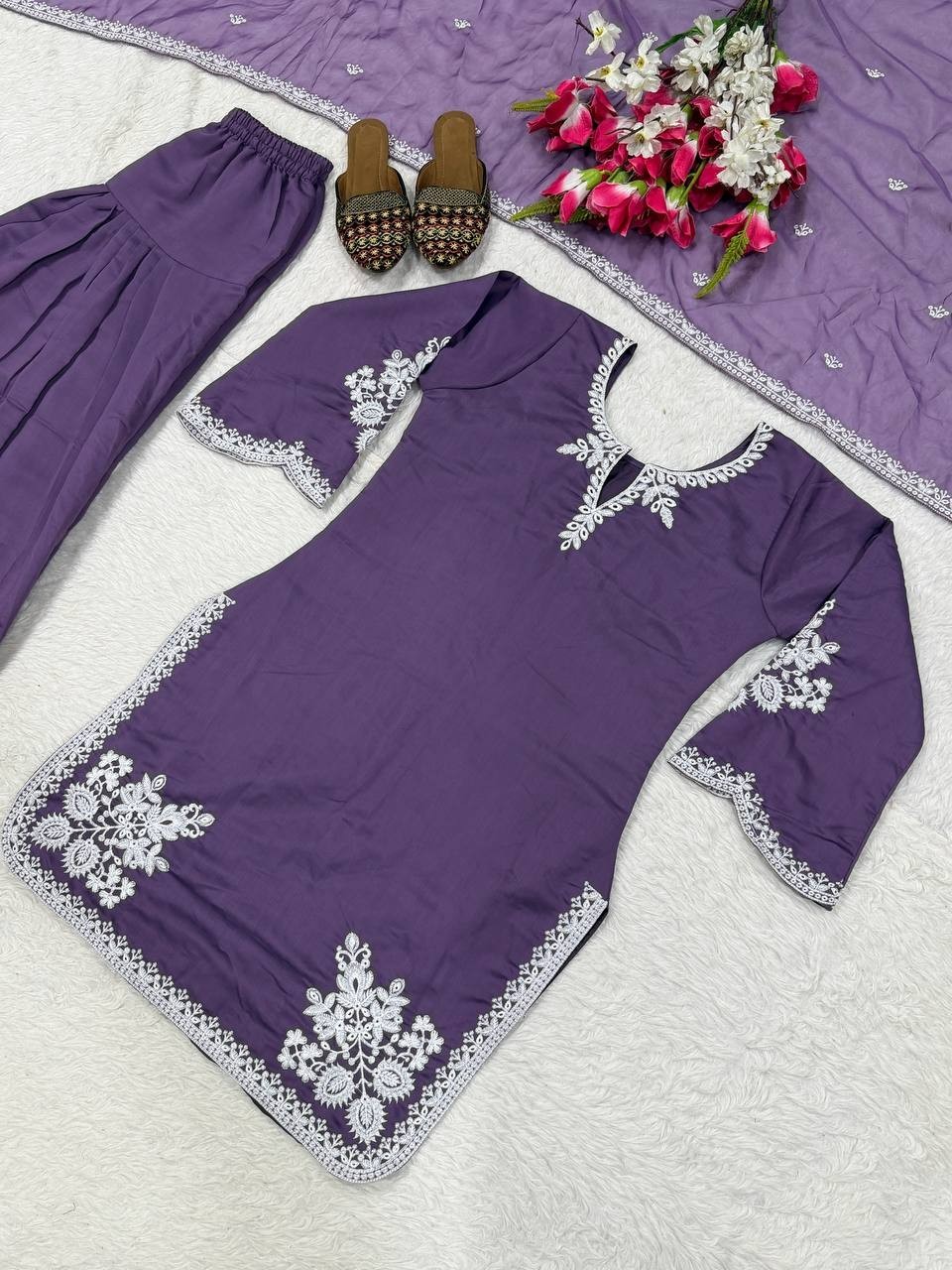 Fancy Roman Cotton Salwar Kameez With Dupatta For Organza Dupatta For Women