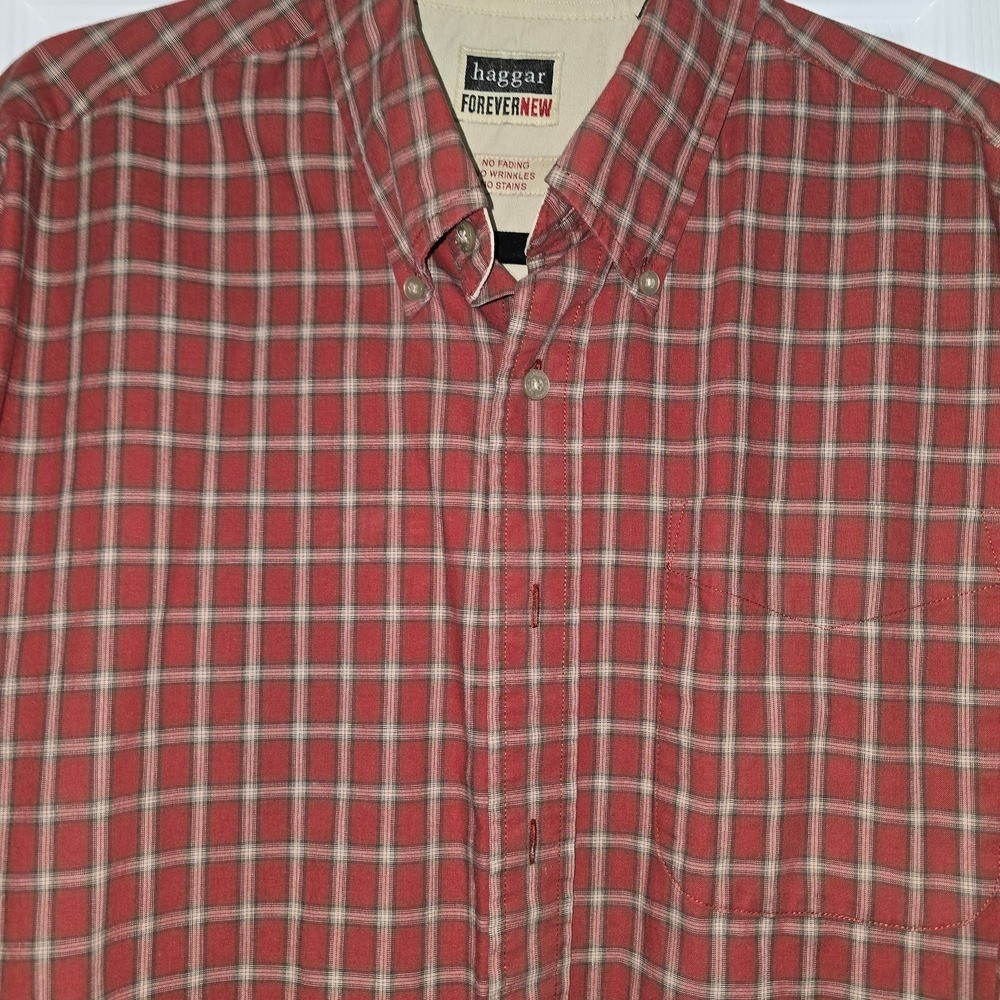Haggar Forever New Men’s Red, Brown, Tan Plaid Shirt Size XLarge