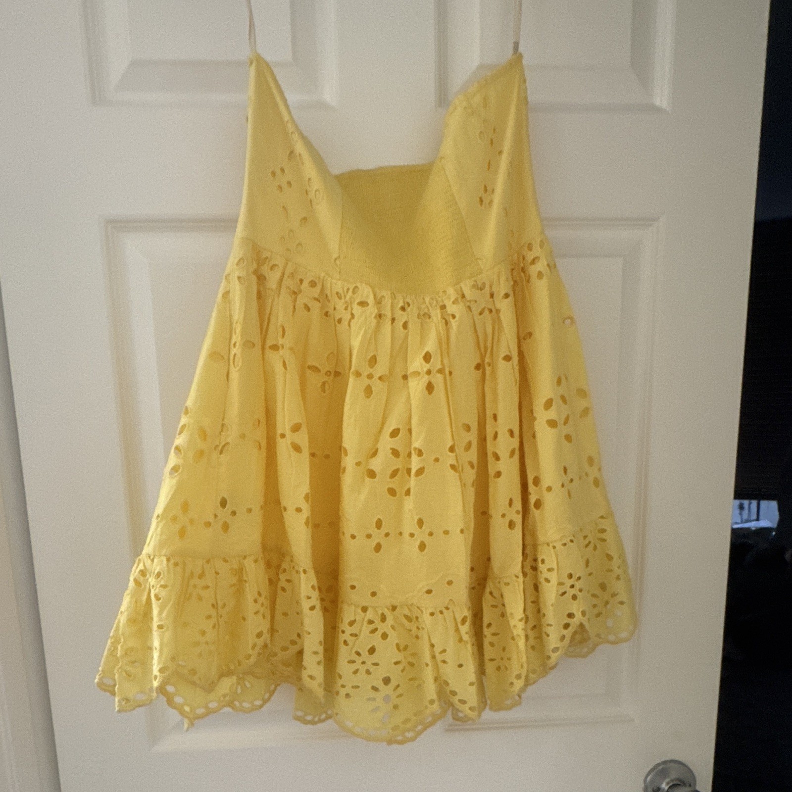 Hemant & Nandita Yellow Solid Eyelet Ruffle Mini Dress Women’s L