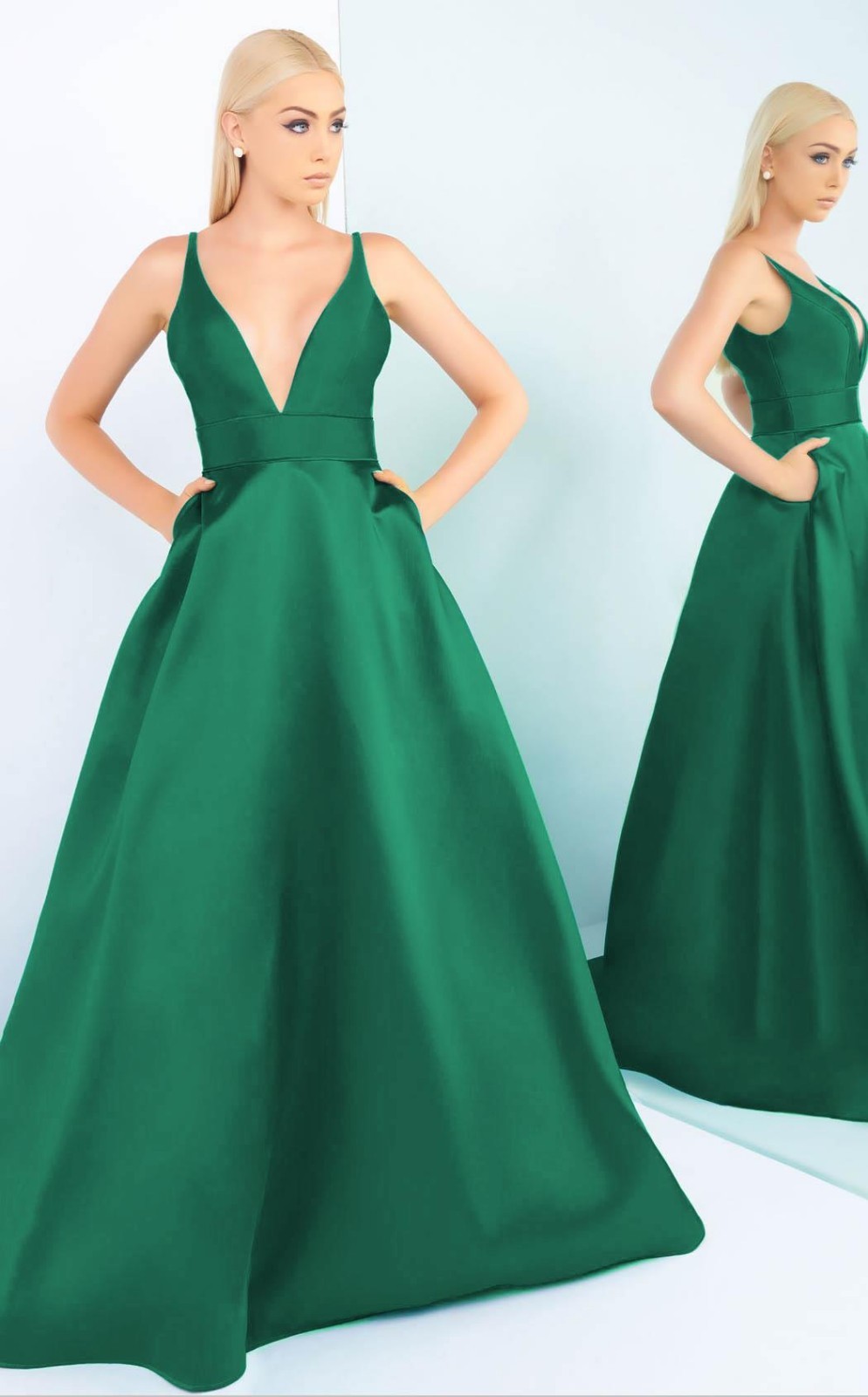 IEENA MAC DUGGAL 55010i Emerald Plunging Sweetheart A-Line Maxi Ball-Gown 0 = XS