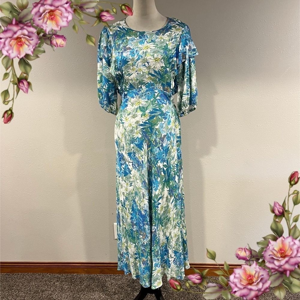 Ted Baker Nicciey Floral Puff Sleeve Midaxi Dress size 6