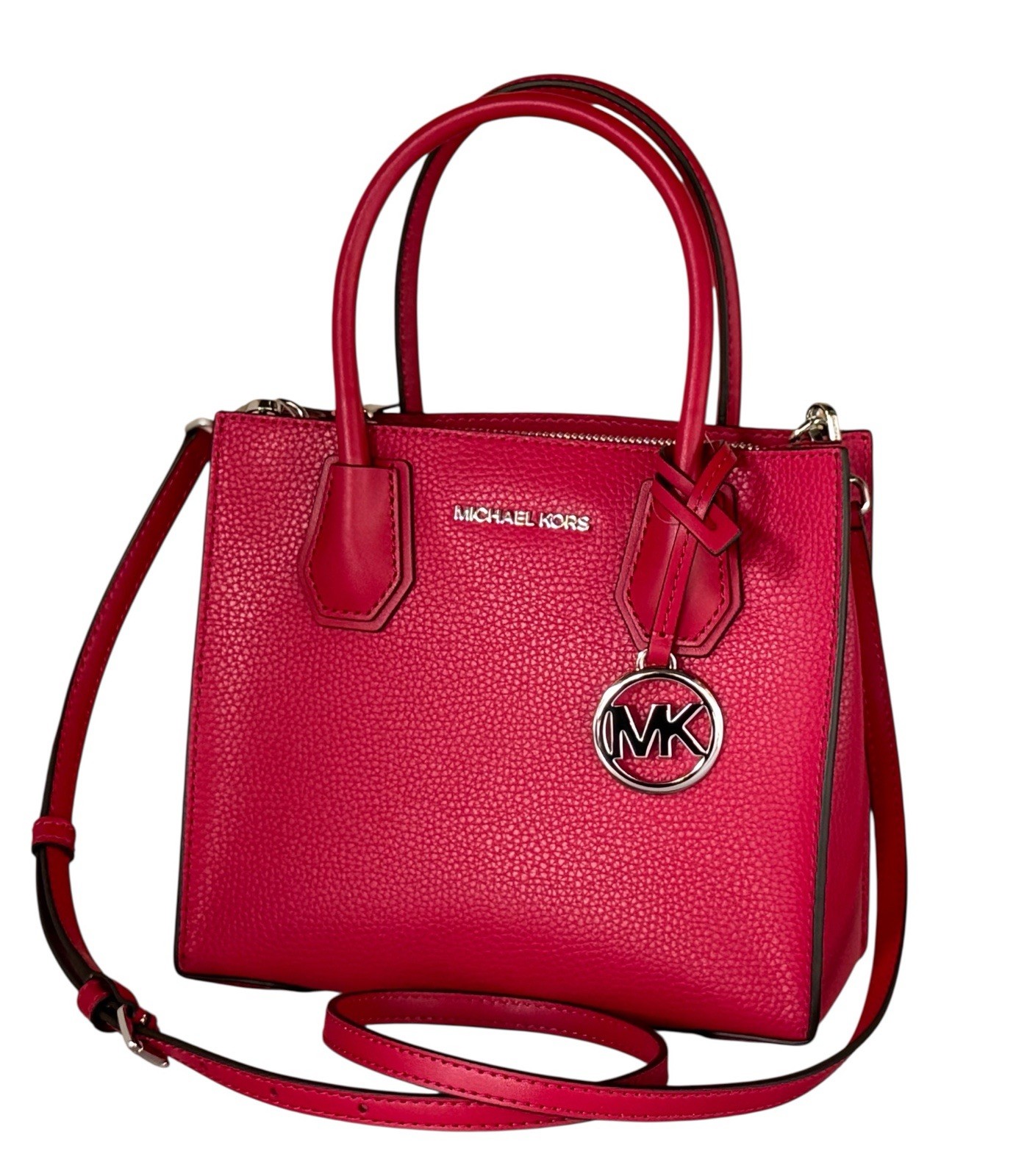 Michael Kors Mercer Medium Satchel Shoulder Crossbody Leather Bag Dark Raspberry