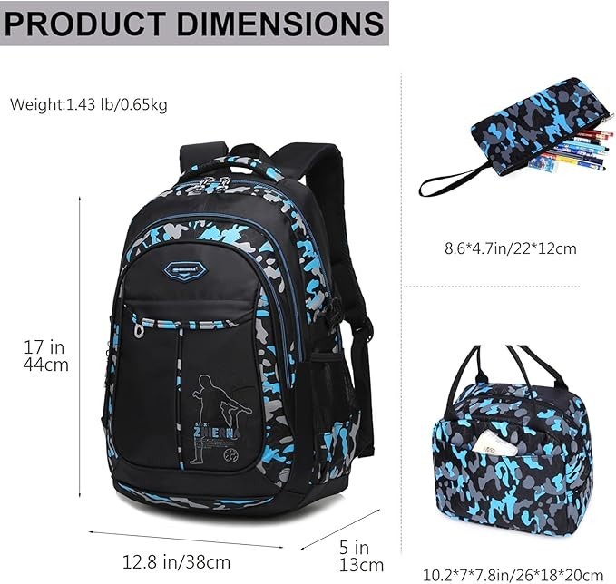 School Backpack for Boys Cool Camouflage Bookbags with Lunch Box Pencil Case …