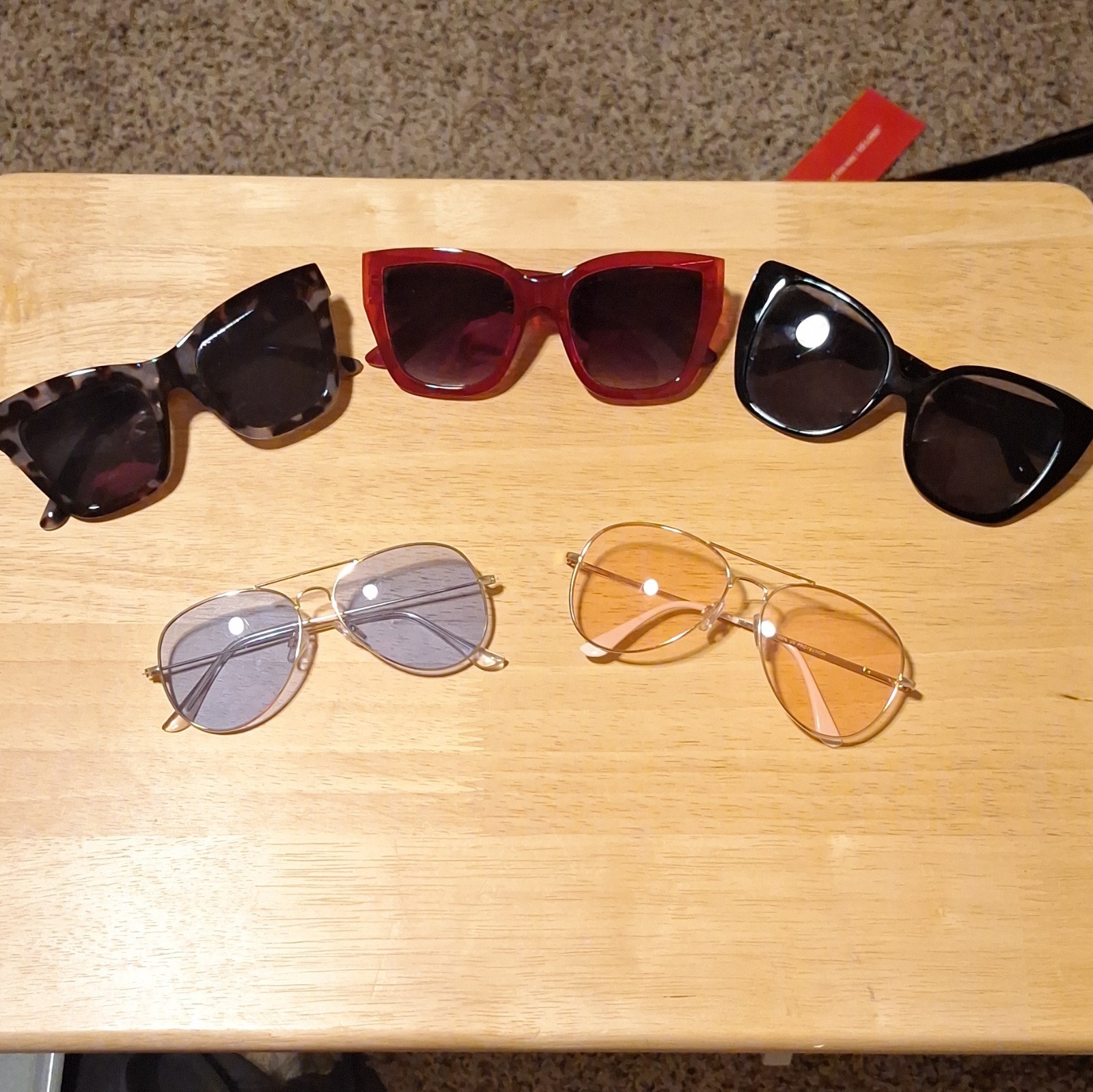 Women’s Sunglasses Lot of 5 Aviator & Cat Eye Tinted Multicolor Tortoiseshell
