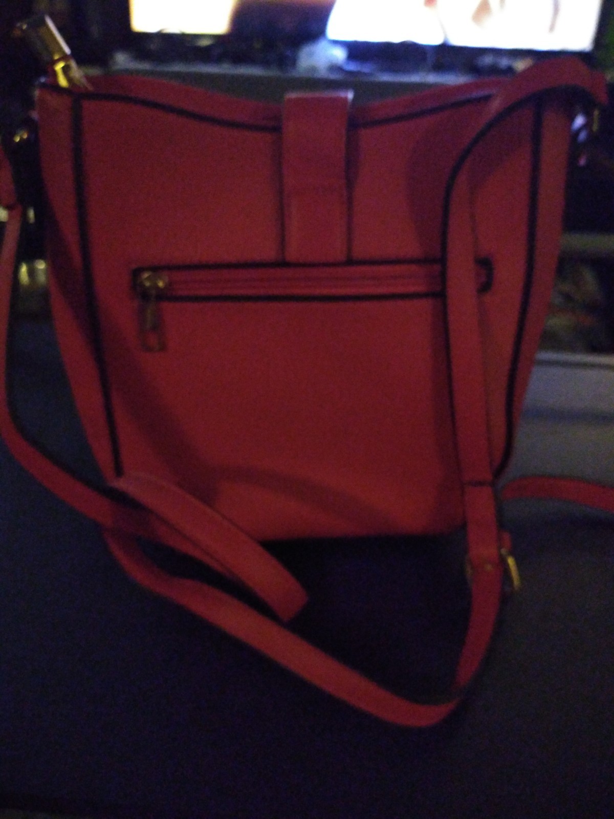 Mellow World Red Shoulder Bag Drawstring Zip Gold Hardware Inner Outer Pockets