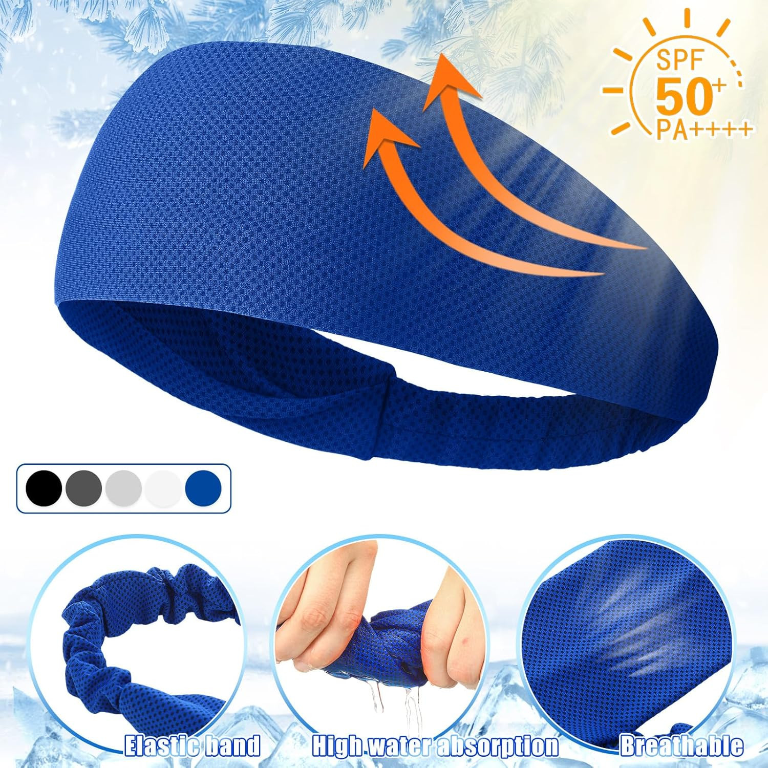 5Pcs Summer Cooling Headbands for Men Stretchy Workout Sports Sweatbands Absorb
