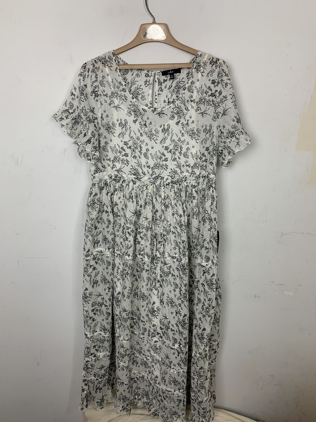 LULUS Womens Dress Medium Floral Spring Easter Maxi Peasant Wedding Fairy White