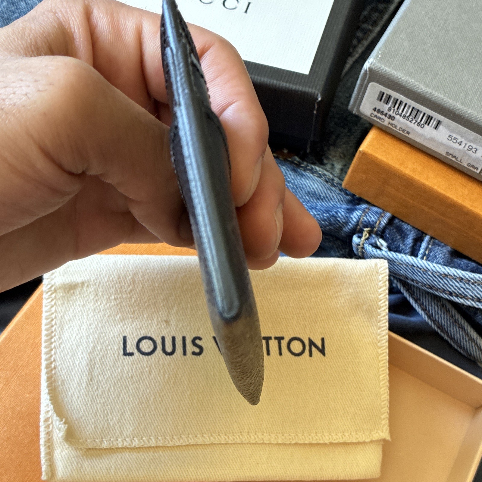 Louis Vuitton Monogram Eclipse Leather Slim Card Holder Black Gray M61696