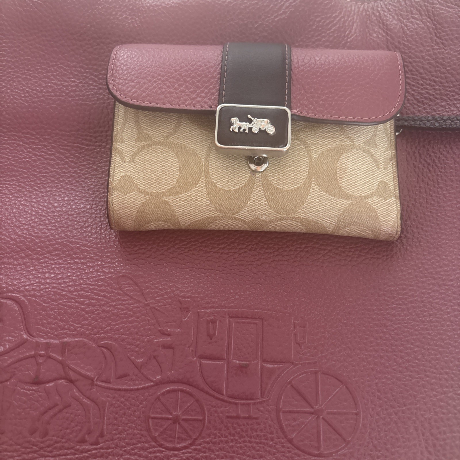 Coach Leather Tote Andy Horse And Carriage Light Raspberry With Matching Wallet