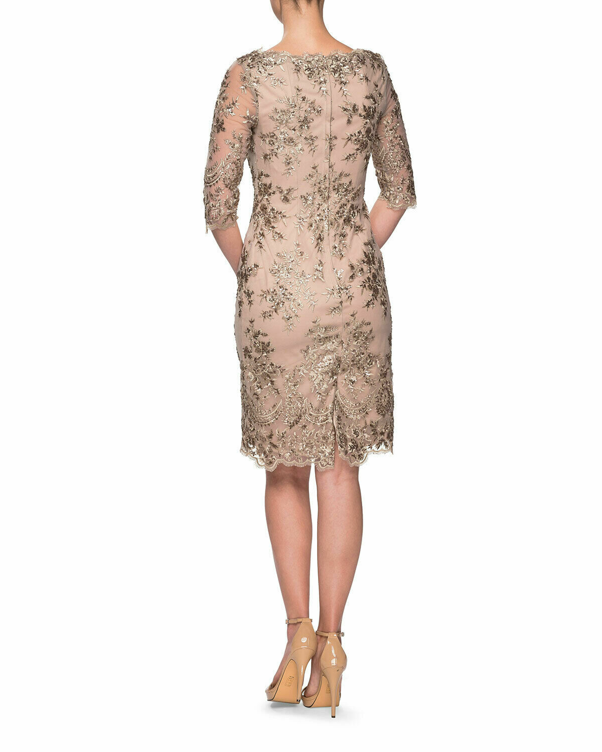 NEW $378 La Femme [ 8 ] Embroidered Sheath Cocktail Dress in Champagne #S179