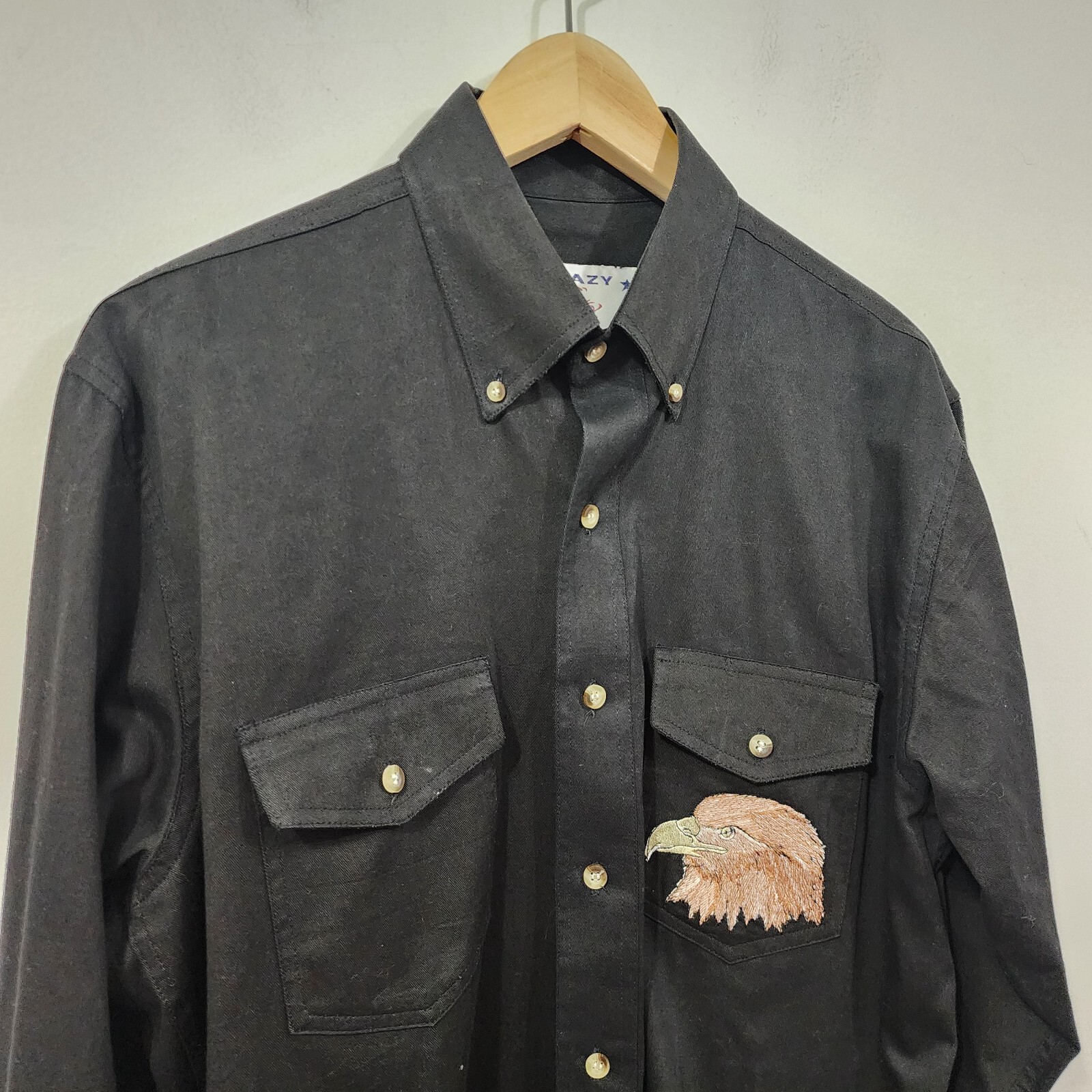 Crazy Cowboy Mens Shirt Black Eagle Embroidered Southwestern Snap Front Size M