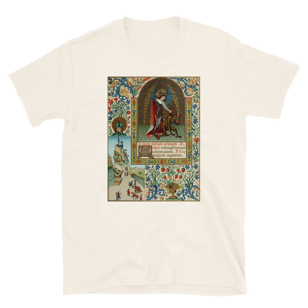 Archangel Michael vs Devil Medieval Gothic Illuminated Art Graphic T-Shirt