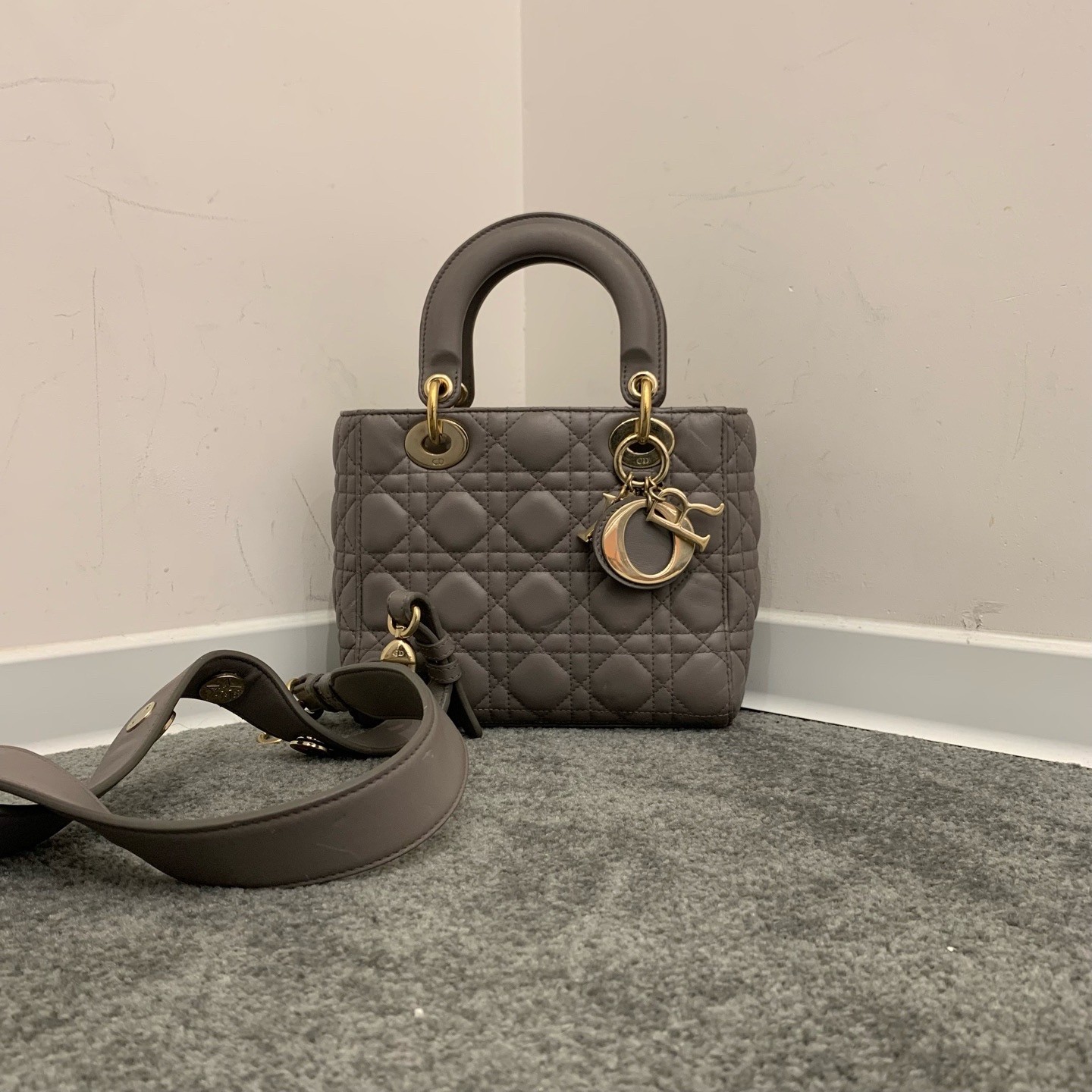 Dior Pre-Owned Authentic Lady Dior Top Handle Grey Base length 20