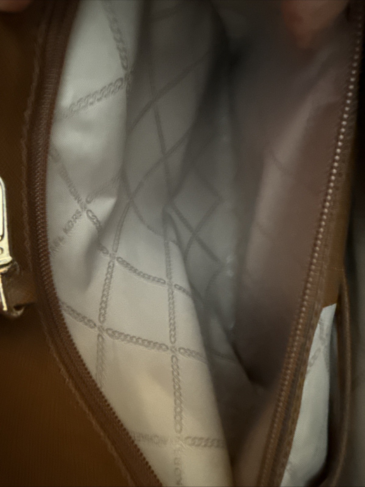 Michael Kors Coated Canvas Brown Tan Leather Shoulder Bag Tote Medium