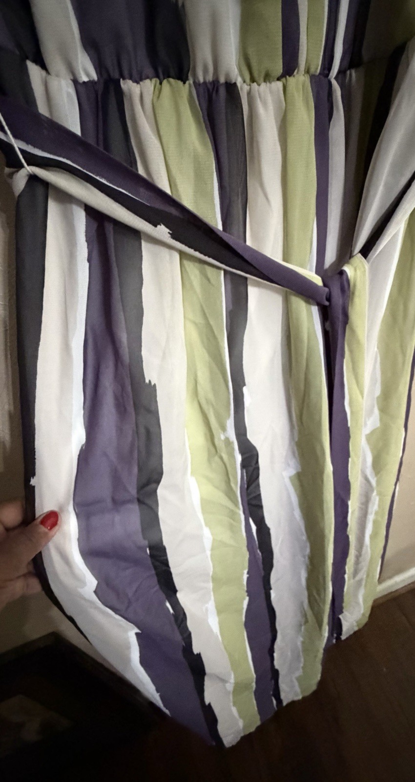 NWT Nine West Maxi Dress Size 8 Green Purple Stripe Sleeveless Belted $139