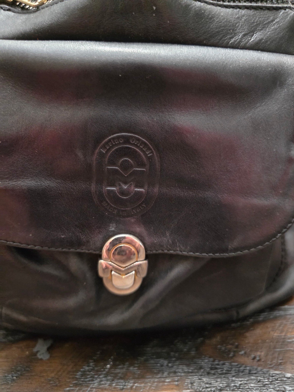 Marino Orlandi Italian Black Leather Metal Accents Sling Crossbody Bag