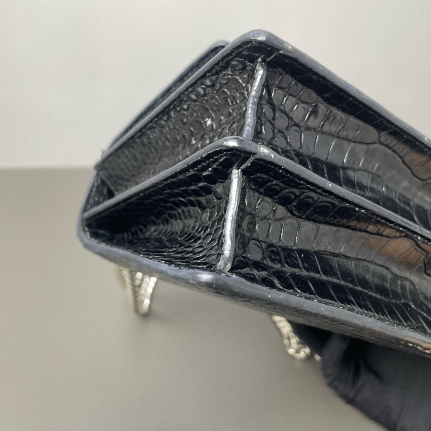 Authentic Saint Laurent Sunset Crocodile Embossed Leather Crossbody Black eBay
