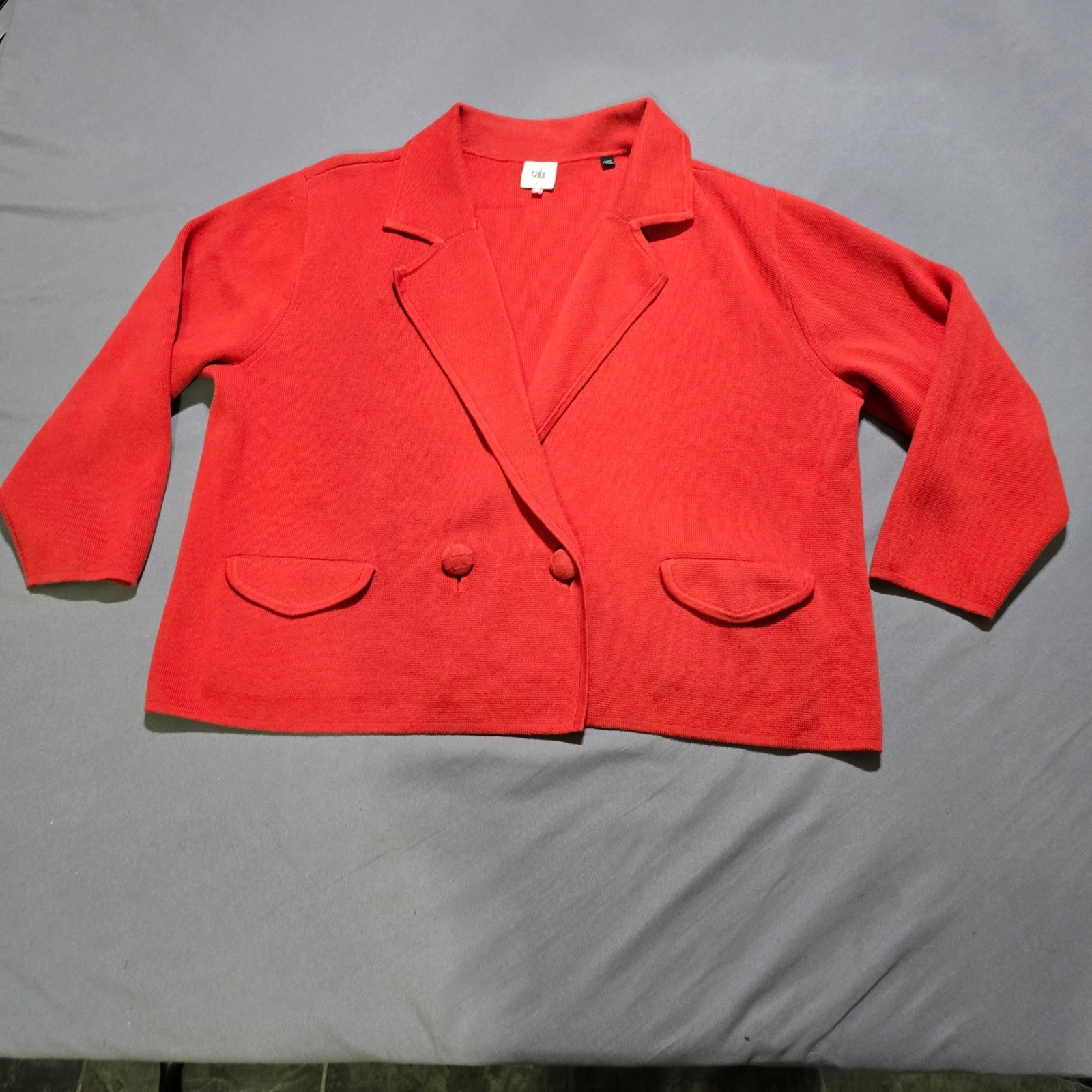 Cabi Sweater Blazer Women Large Red Cotton Double Breasted Knit Jacket 4479
