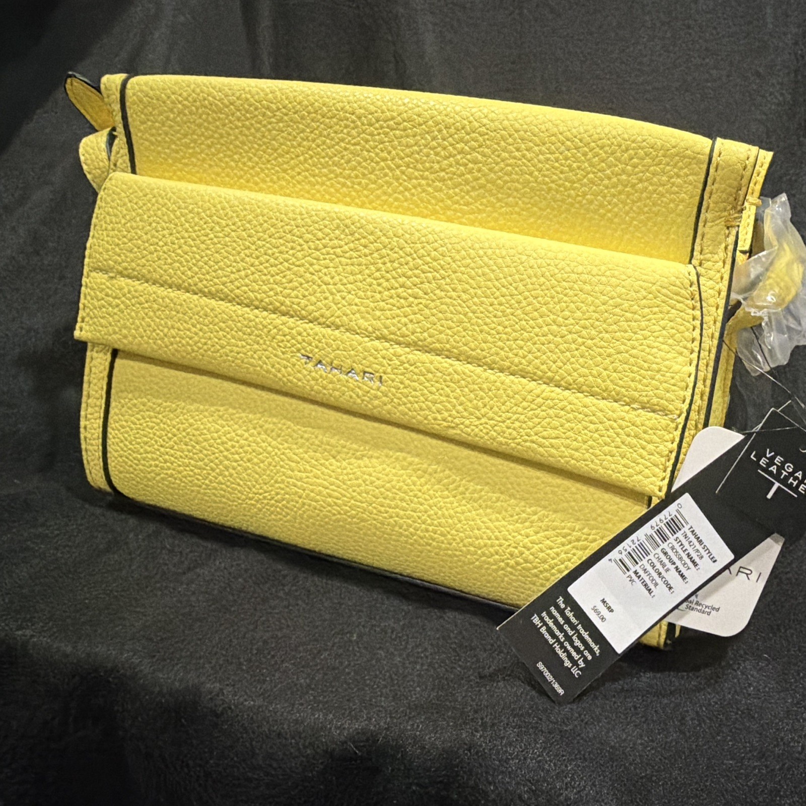 Tahari Yellow Pebbled Crossbody Bag Magnetic Snap Silver Hardware Detachable
