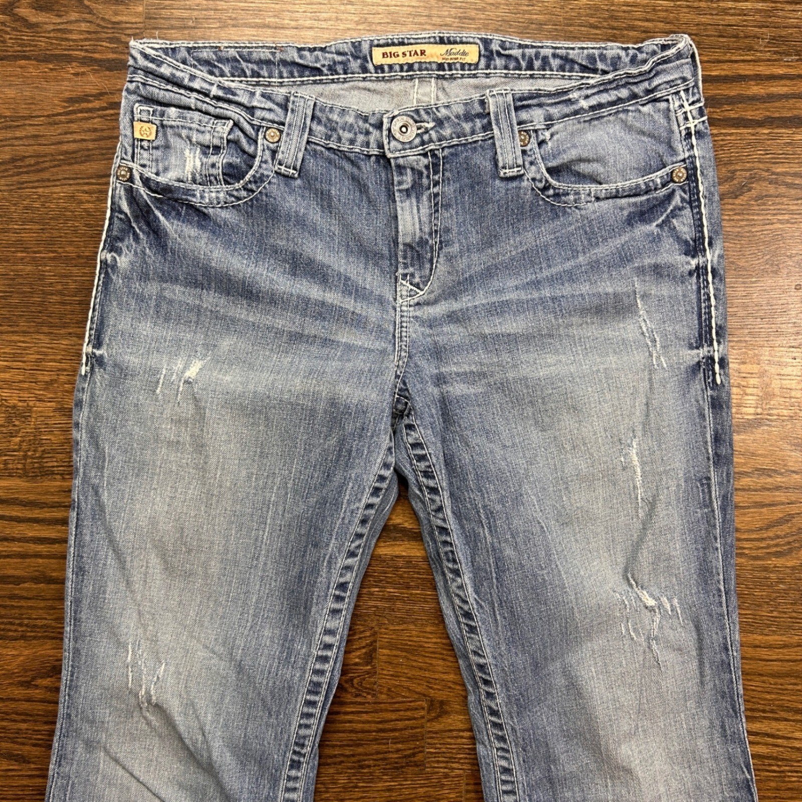 Big Star Maddie Bootcut Jeans Womens 31XL Medium Wash Distressed Western Rodeo
