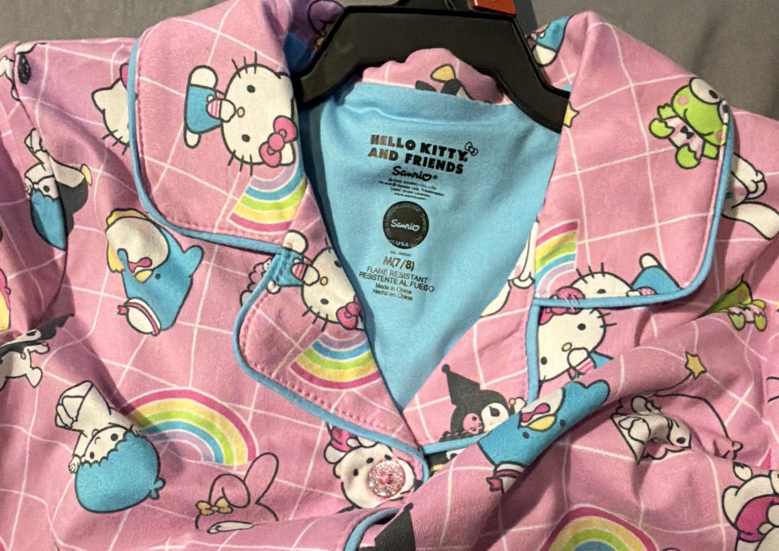 Hello Kitty and Friends 2pc Pink Fleece Pajama Set Flame Resistant M 7/8
