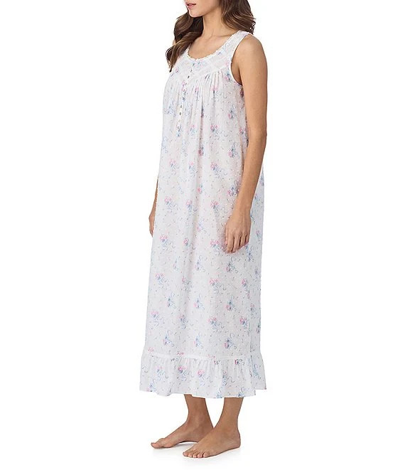 Eileen West White Ditsy Swiss Dot Sleeveless 100% Cotton Lawn Ballet Nightgown L