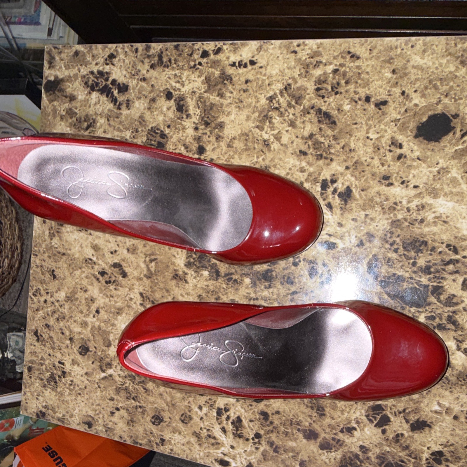 Jessica Simpson Women’s Red Patent Leather Stiletto Pump Round Toe Slip-On B 9