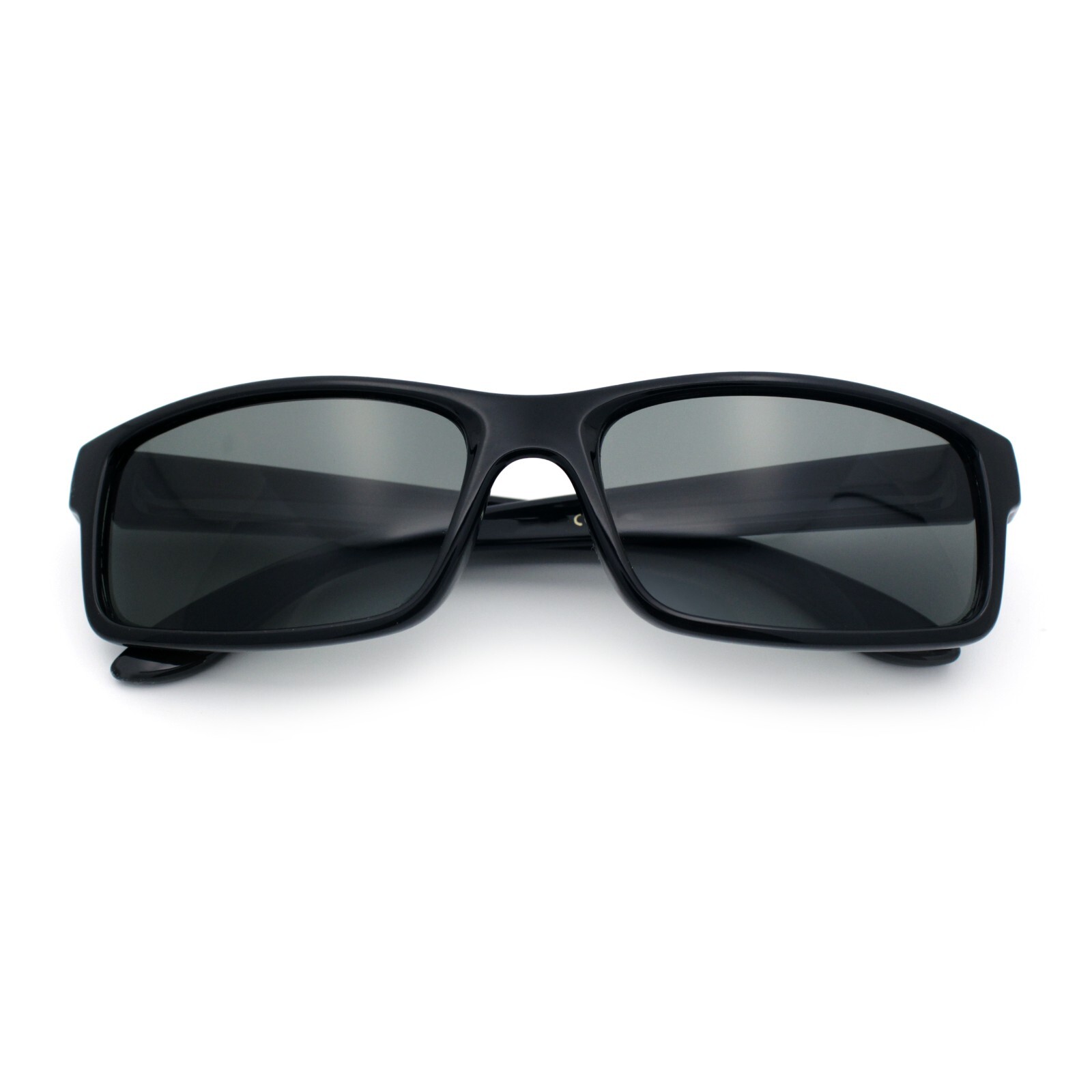 Classic Shatterproof Tempered Glass Lens Narrow Rectangle All Black Sunglasses