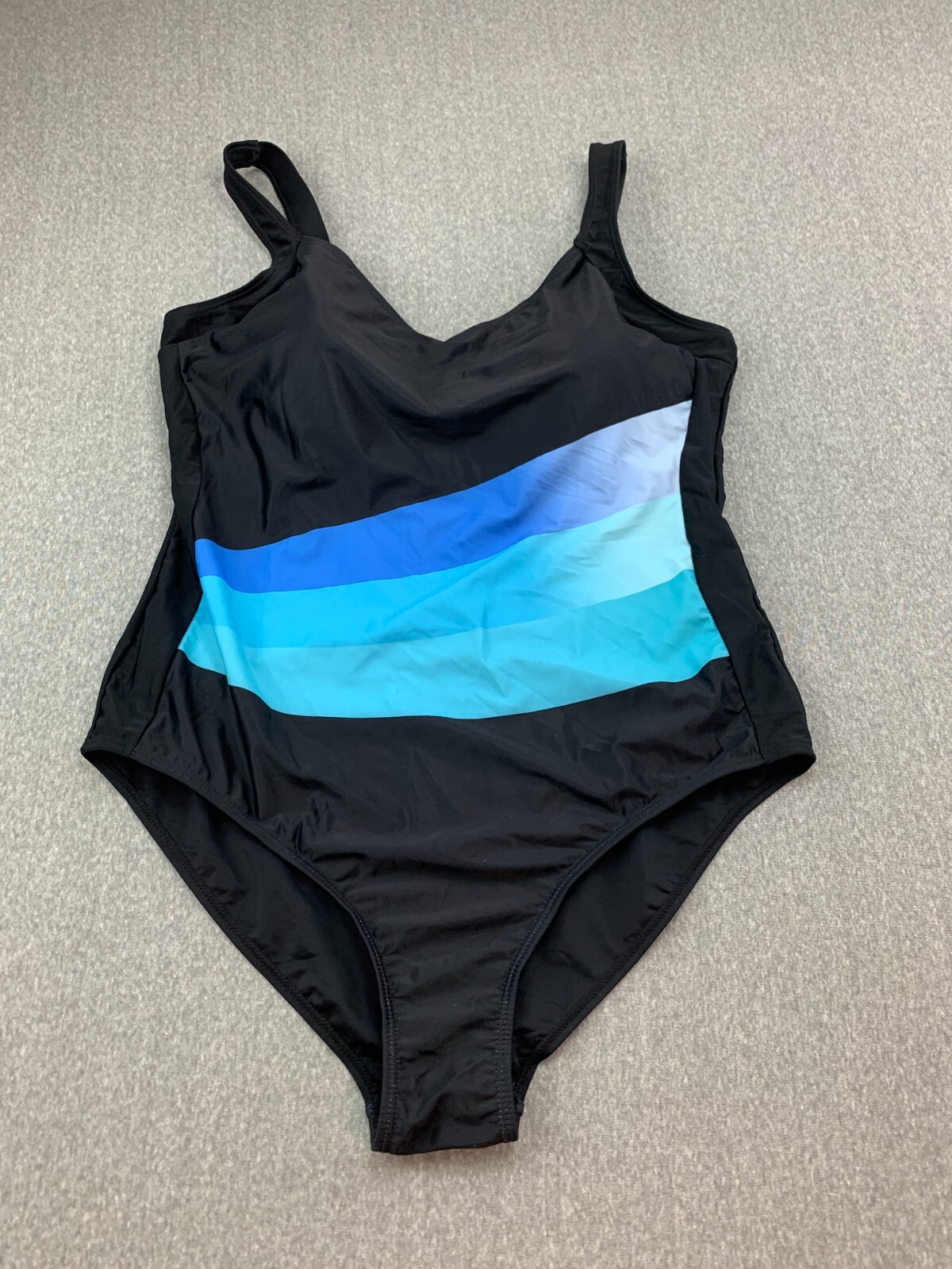 Black Blue Ombre 1 pc Swimsuit Womens 2XL Wide Strap Adjustable Silky High Back