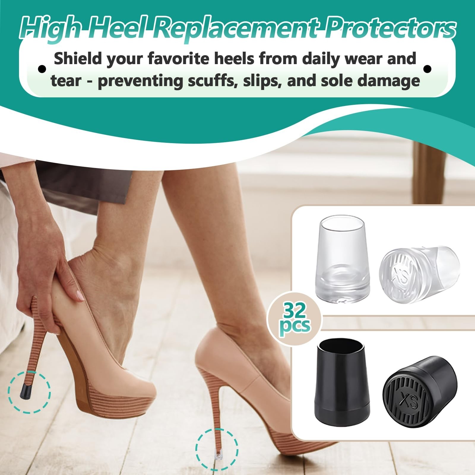 16 Pairs (32 Pcs) High Heel Replacement Protectors – Round High Heel Caps for…