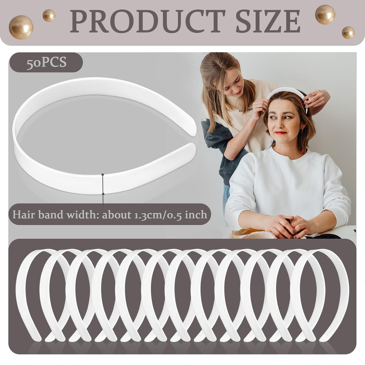 Plain Plastic Headbands No Teeth 1/2 Inch DIY Hair Accessories 50 Pcs
