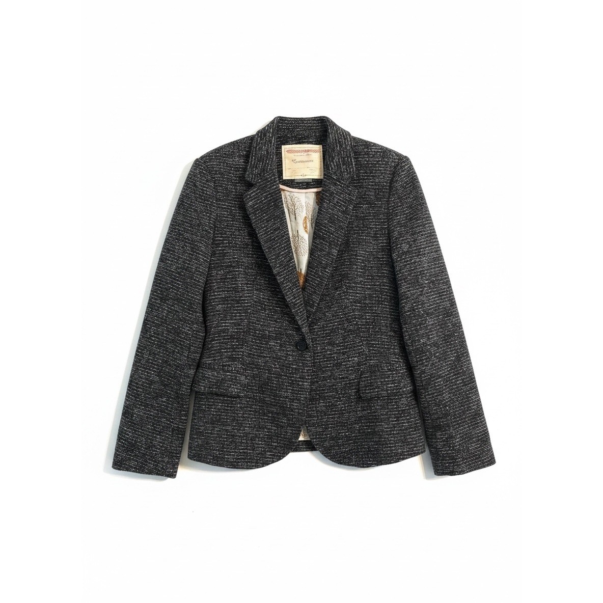 Anthropologie Cartonnier Knit Blazer Women Large Black Parisian Single Button