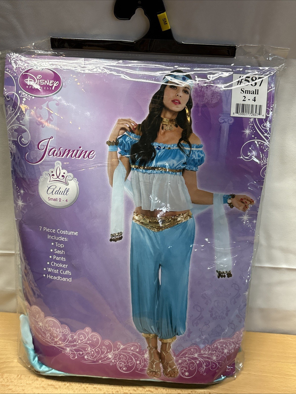 Disney Princess Jasmine 7 Piece Adult Small 2-4 Costume Blue Aladdin Excellent