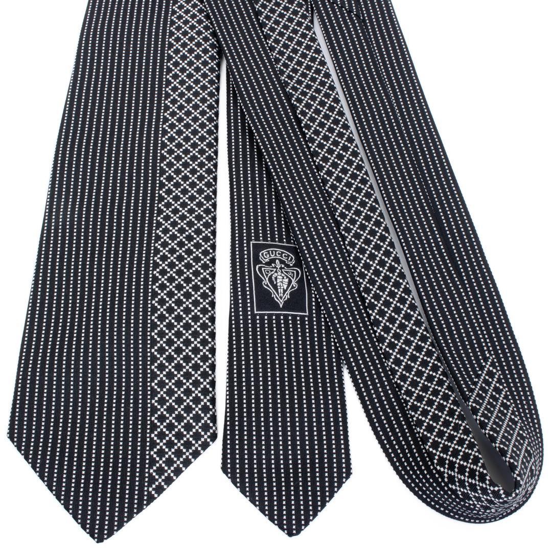 GUCCI Diamante Cleric Tie Black Silver Silk Regular 7.1cm New Unisex