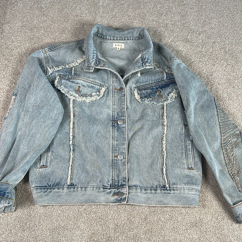 Distressed, rhinestone, fringe, jean jacket, grunge, punk band rock