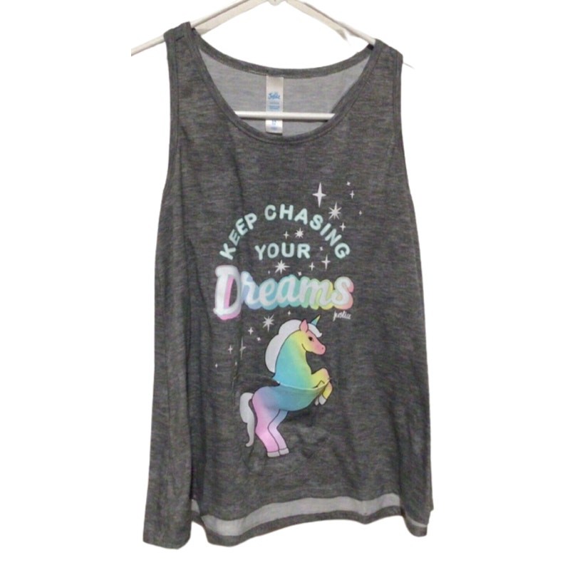 Justice Girls Gray Unicorn Tank Top “Keep Chasing Your Dreams” Size 12 Tee
