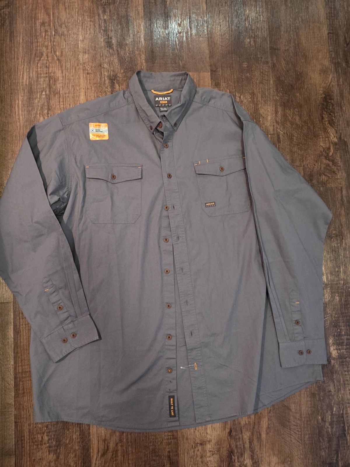 Ariat Rebar Built To Last FR Work Shirt Mens 3XL Tall Gray Button Up FlameResist