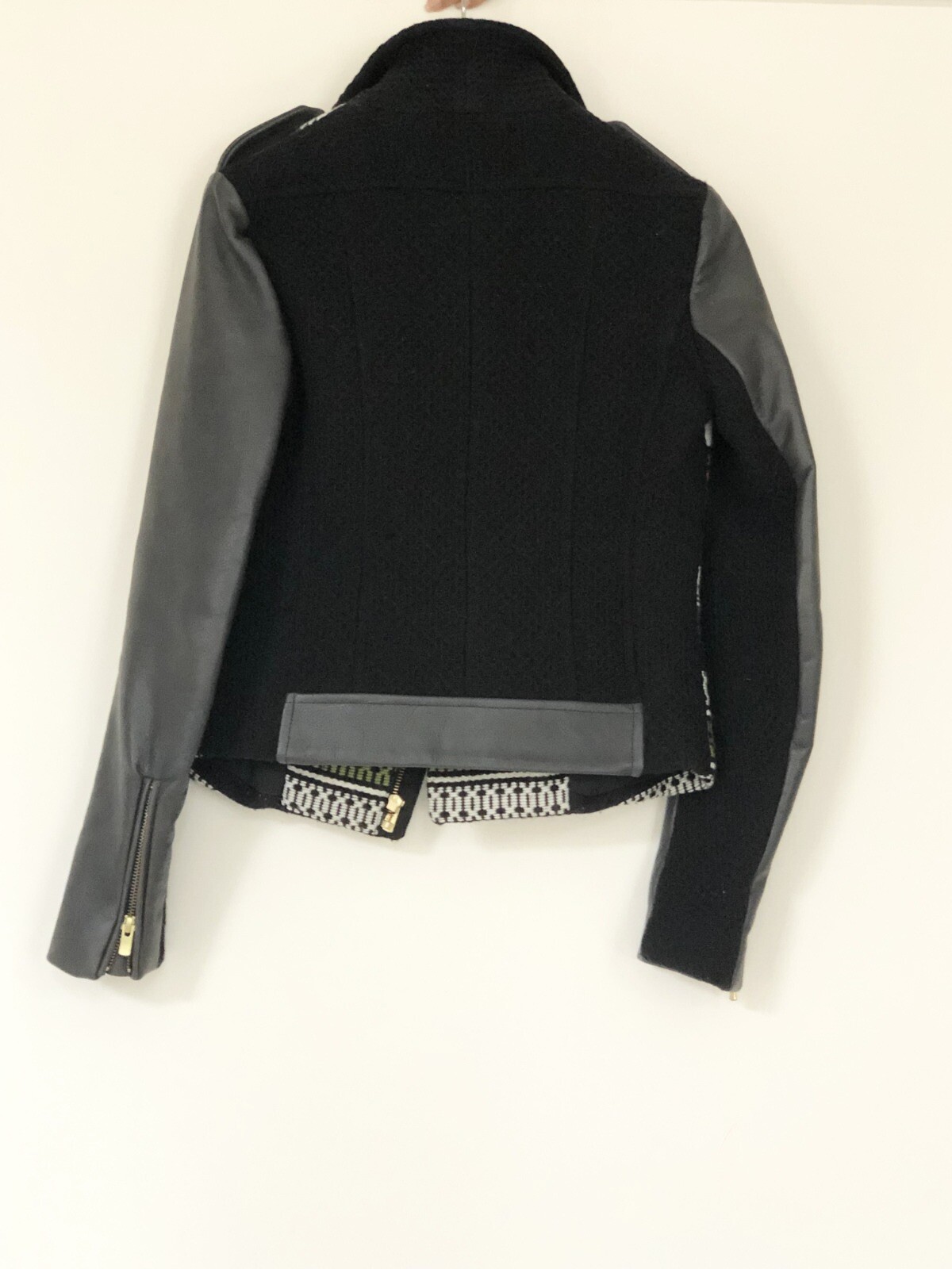 Maje Samy Leather & Jacquard Biker Jacket Size 1 (UK 8) NEVER WORN