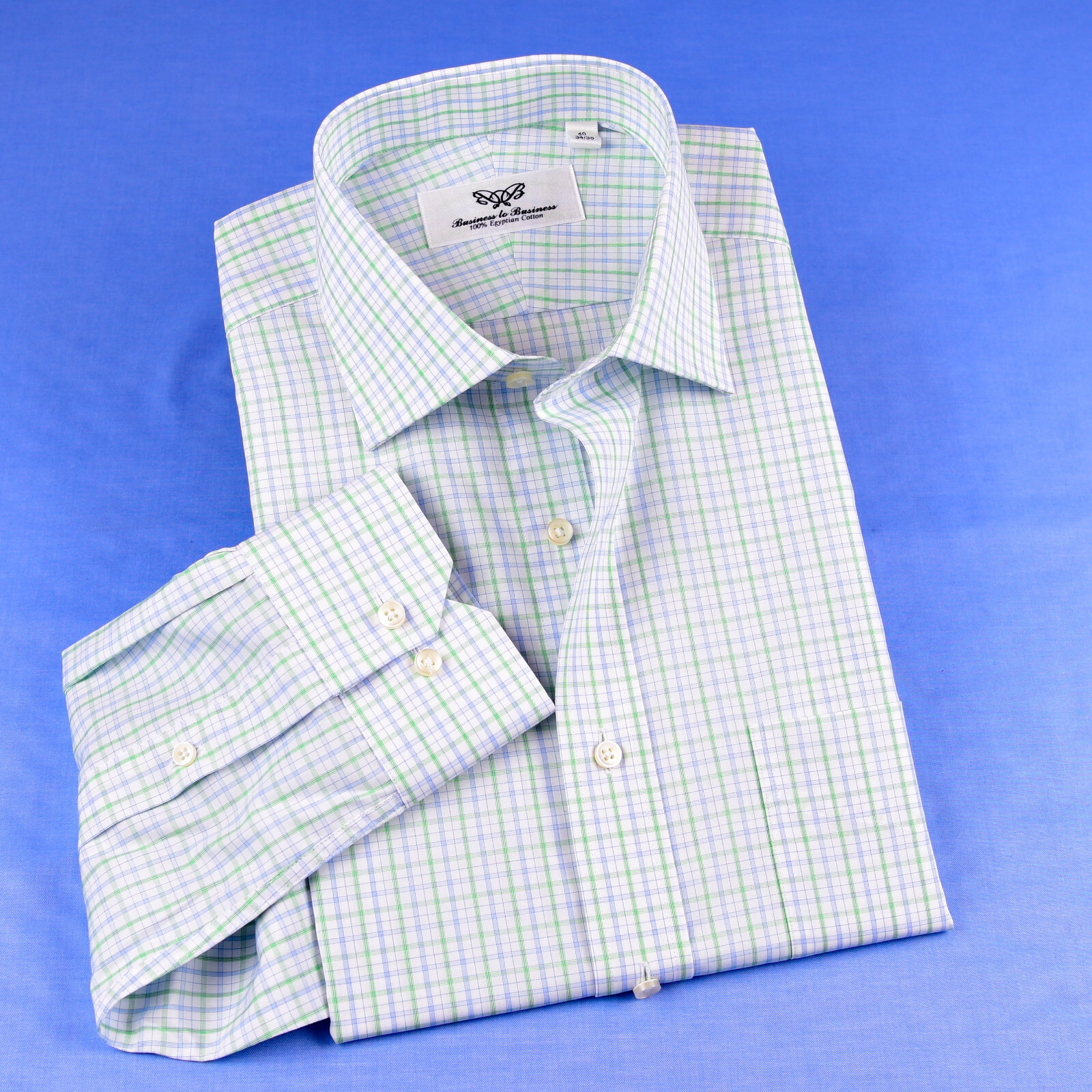 Mens Elegant Green & Blue Double Ply 80’s Fine Wevon Formal Business Shirts