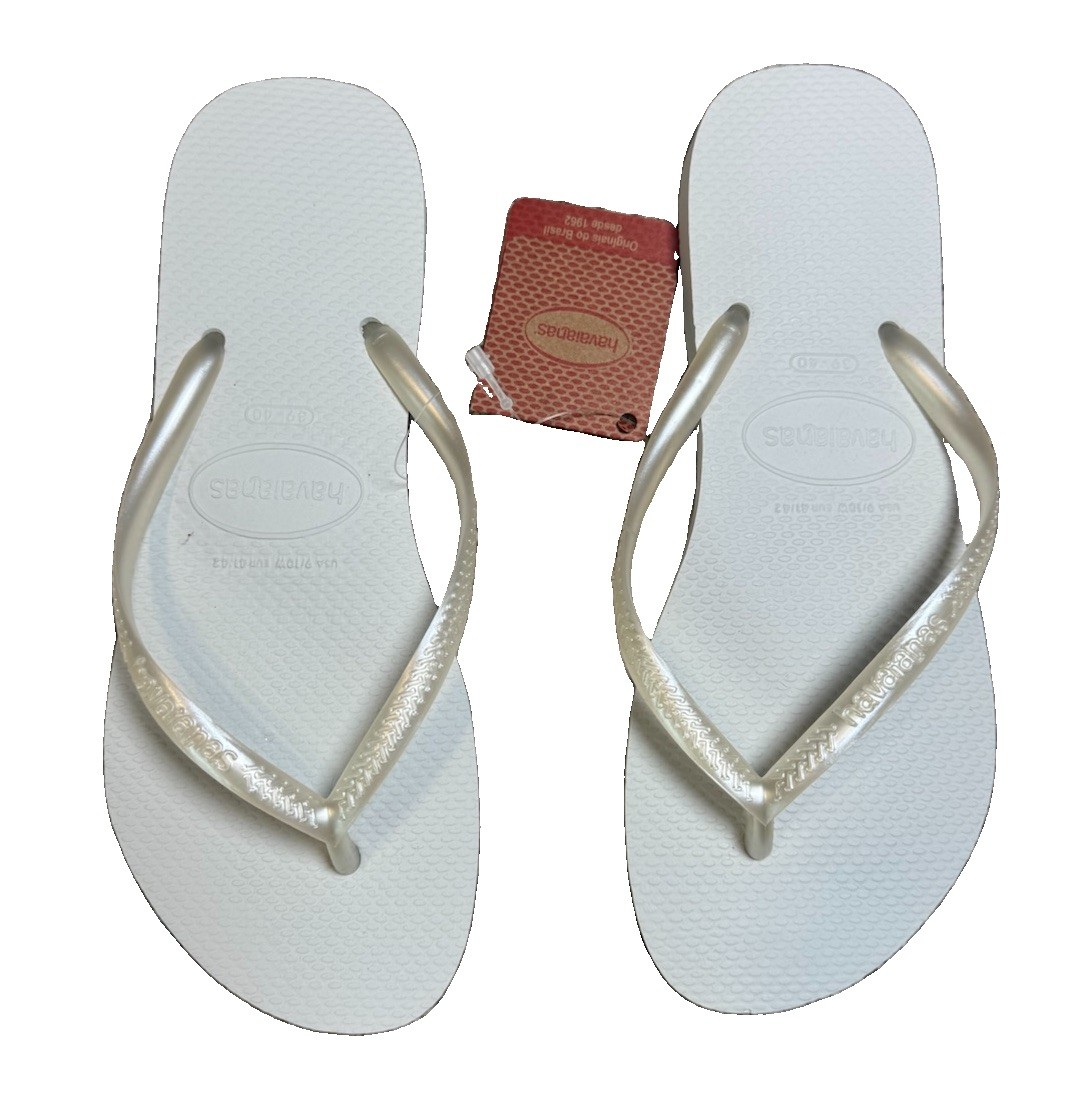 Havaianas Slim Women’s Flip Flops White Pearl Size 9/10 Brazil 39/40 NWT