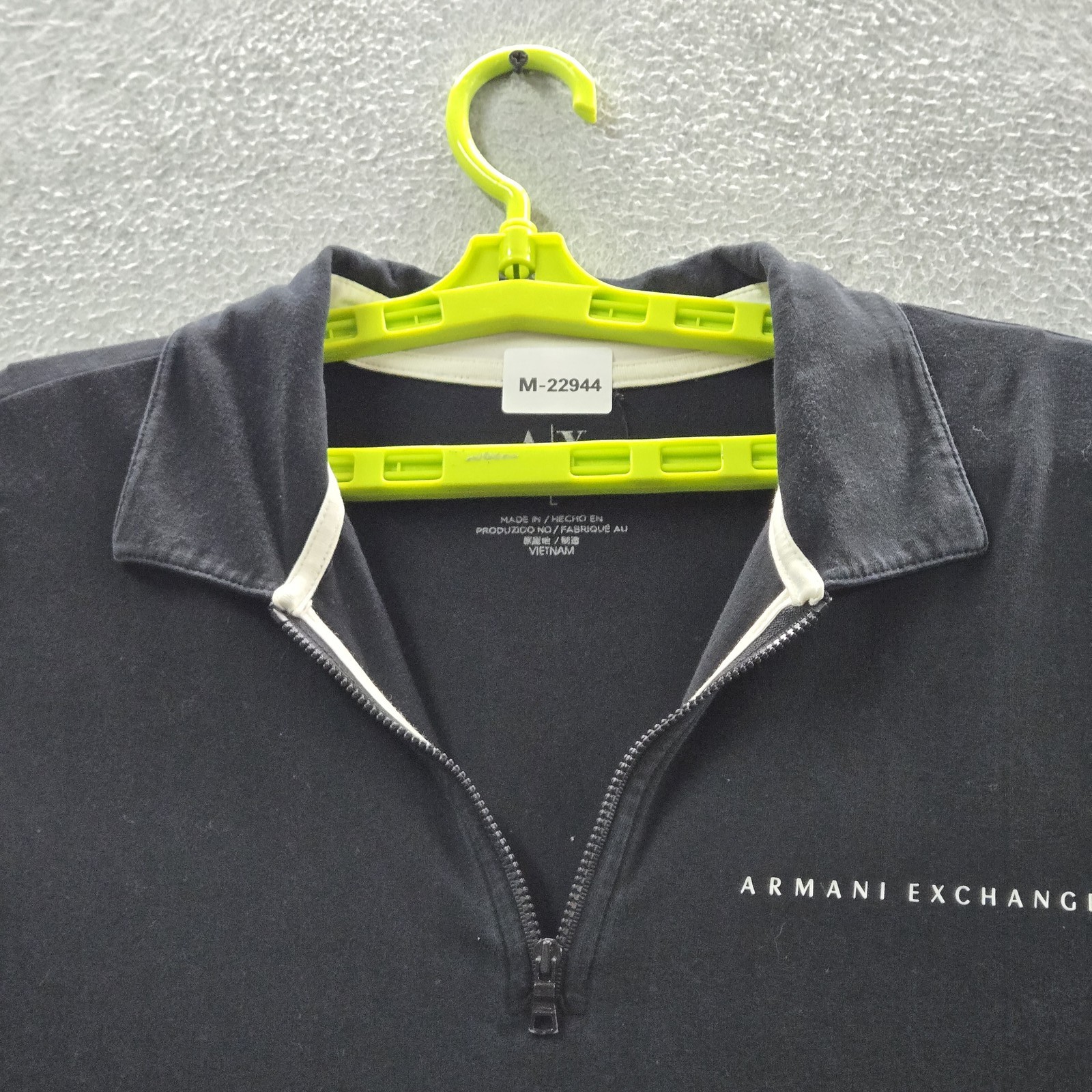 Armani Exchange Men Polo L Black Logo Text Zipper Short Sleeve