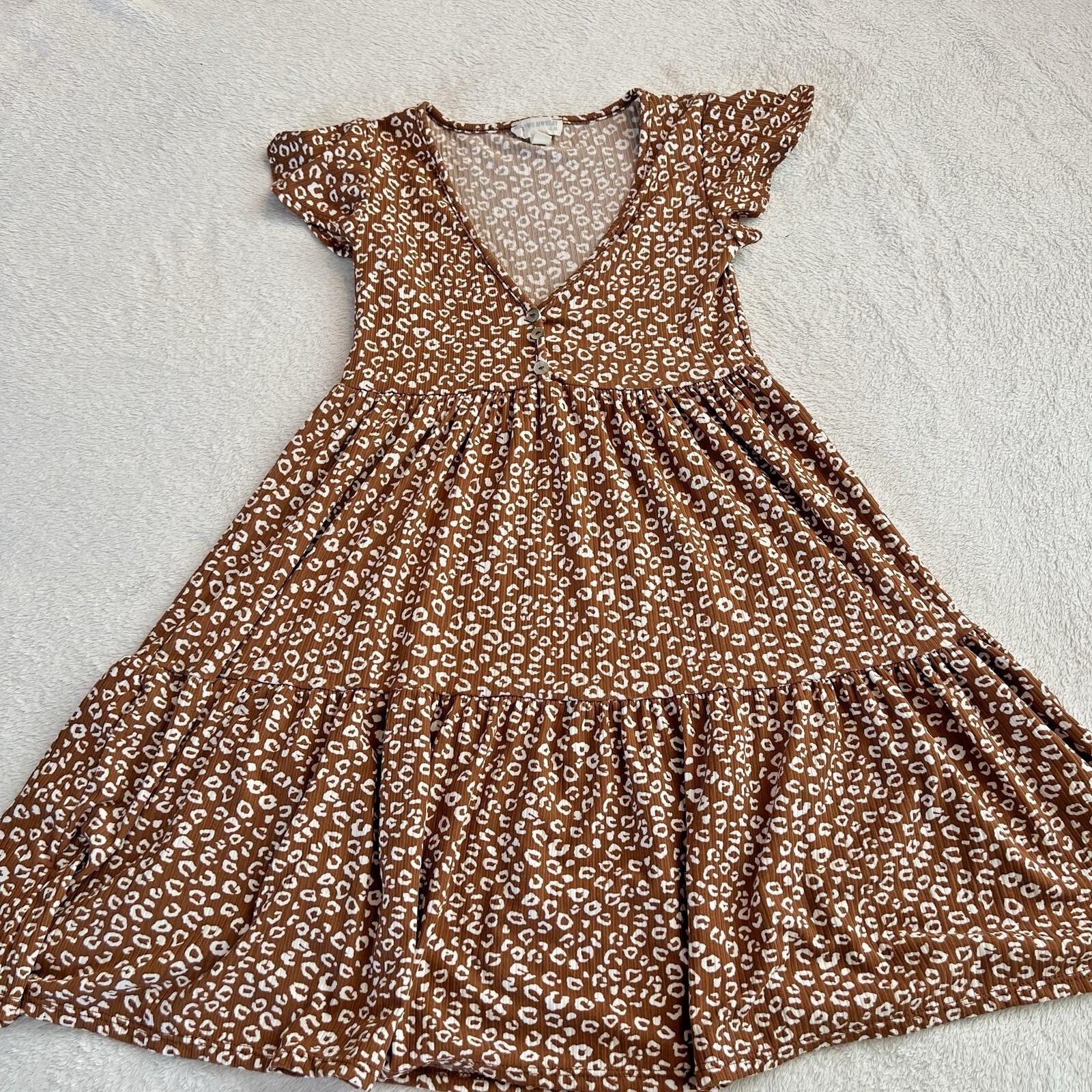 See You Monday brown and white animal Sundress Ribbed Cotton Button Down Medium