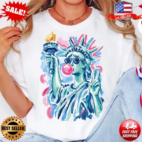 Statue of Liberty Blowing Bubble Gum Shirt, 4th of July Shirt S-5XL