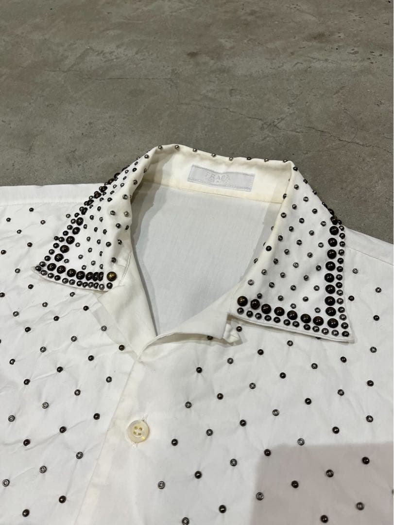 Studded Shirt XS (US XXS) PRADA 2009FW Archive White Runway Collection Piece