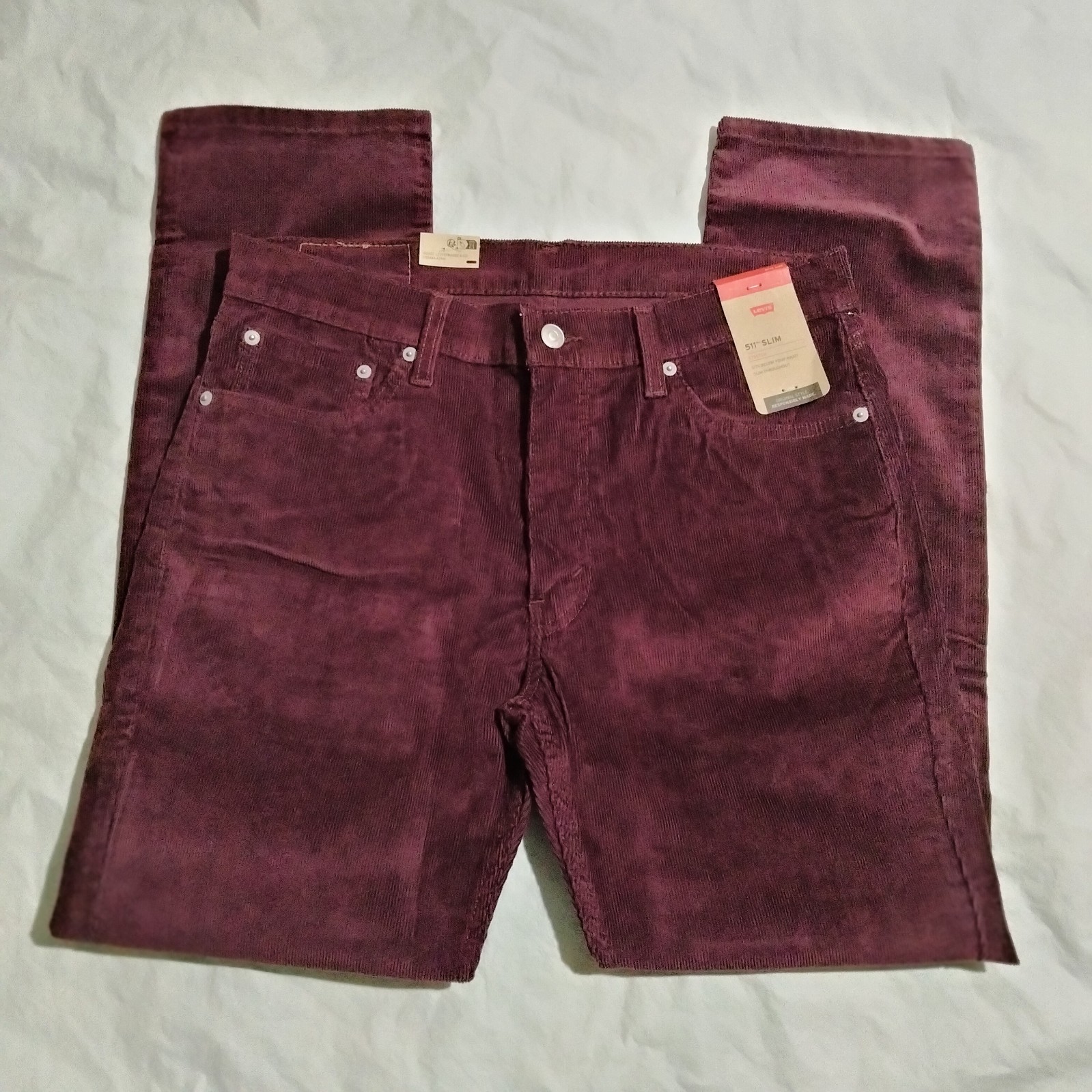 Levi’s 511 Slim-Fit Corduroy Pants Men’s Various Sizes Burgundy Maroon Red