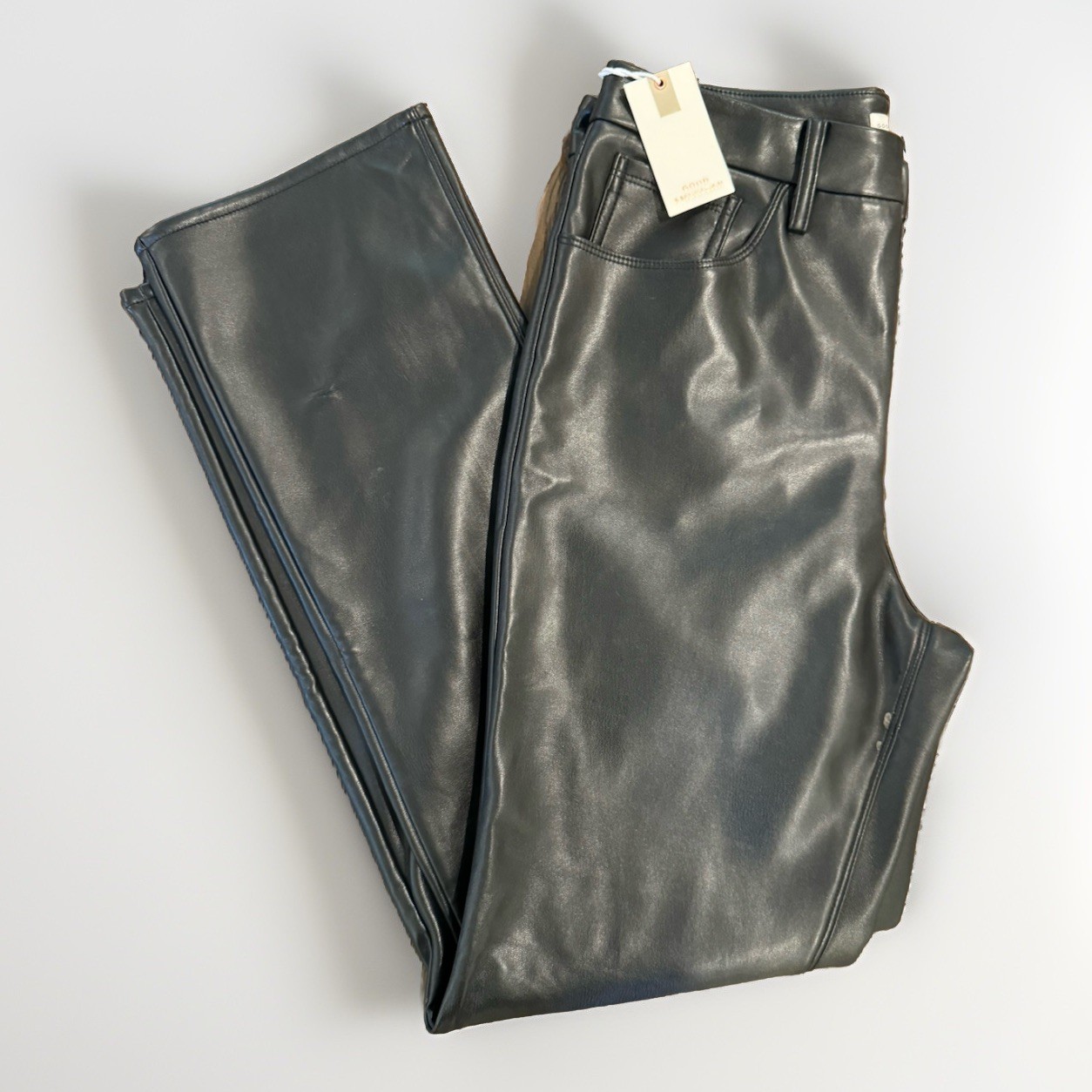 Good American Faux Leather Pants Womens 12/31 Black Straight 5 Pocket READ