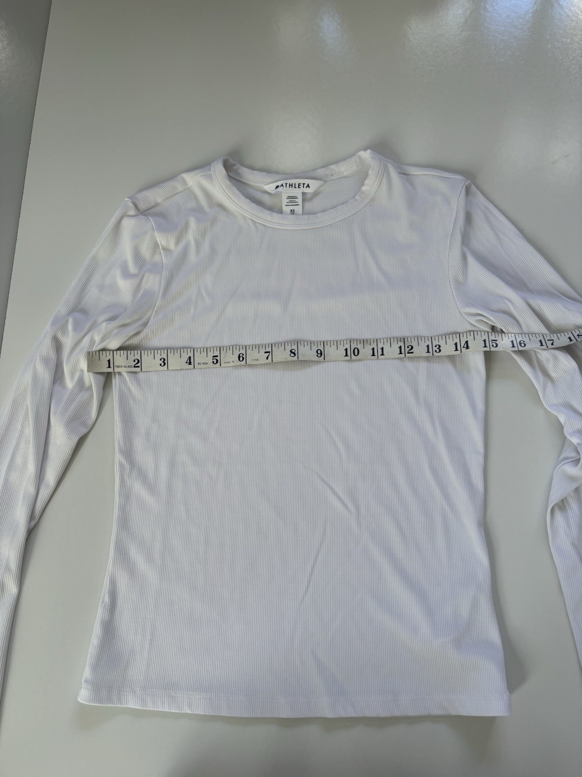 Athleta Signature Ribbed Crew Long Sleeve Top Size XS White Stretch Casual Basic