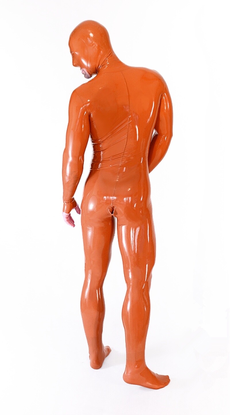 Medical Red Neck Entry Latex/rubber Catsuit/fullsuit Sexy Man Tight Suit 0.4mm
